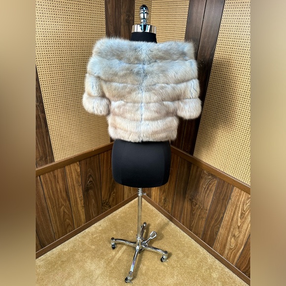 NORMAN AMBROSE 15" DYED SKY BLUE RUSSIAN SABLE FUR BOLERO JACKET COAT MEDIUM - Picture 5 of 16